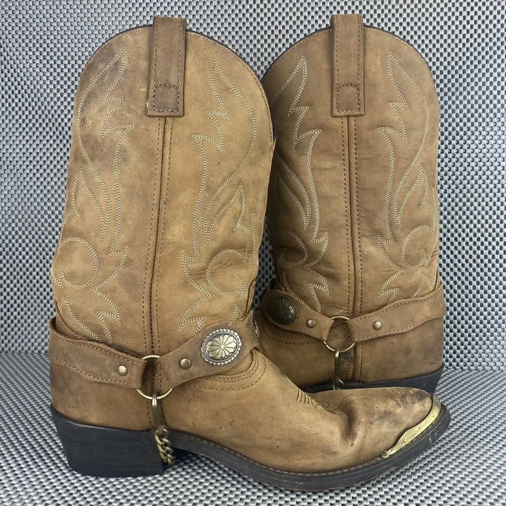 Vintage Masterson Boot co Cowboy Boots Mens 8.5 EW Brown Leather Western RB918